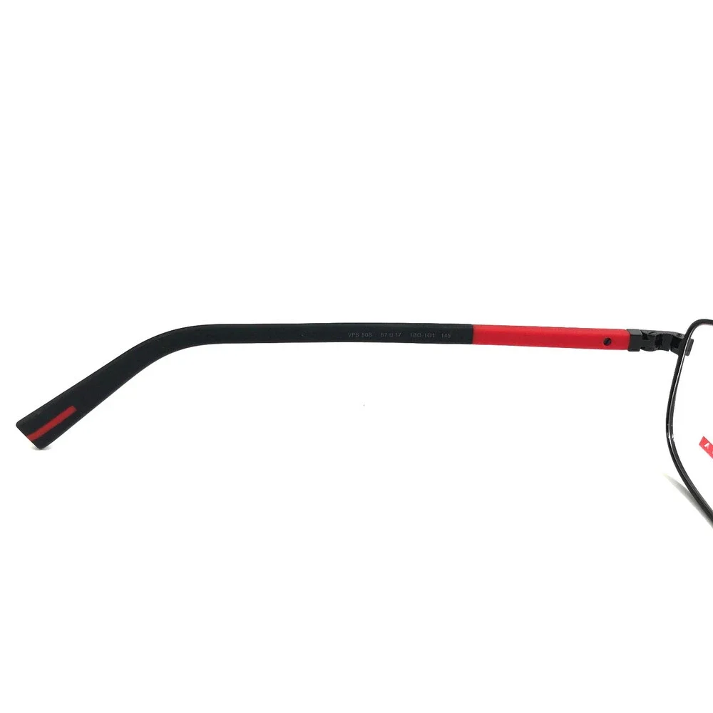 Prada Eyeglasses Frames VPS50S 1BO-1O1 Black Red Rectangle Wire Rim 57-17-145 - Picture 10 of 13